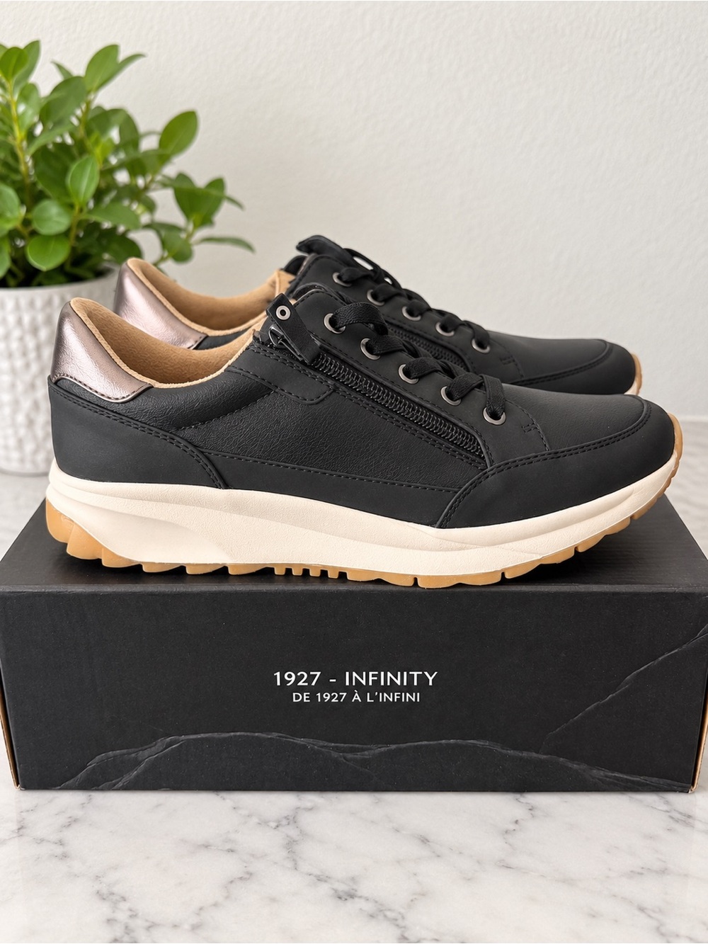 Naturalizer Black Sneakers with Rose Gold Heel Collar